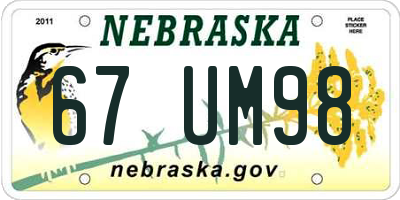 NE license plate 67UM98