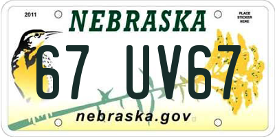 NE license plate 67UV67