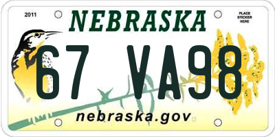 NE license plate 67VA98