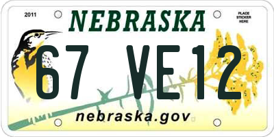 NE license plate 67VE12