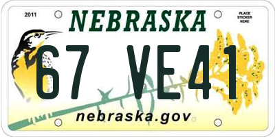 NE license plate 67VE41