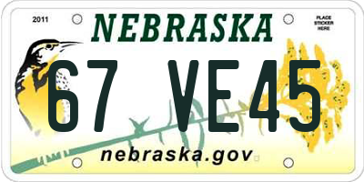 NE license plate 67VE45