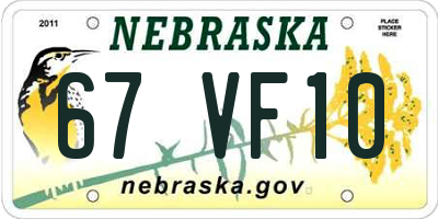 NE license plate 67VF10