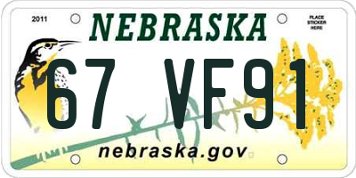 NE license plate 67VF91