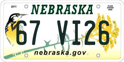 NE license plate 67VI26