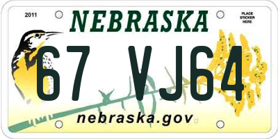 NE license plate 67VJ64