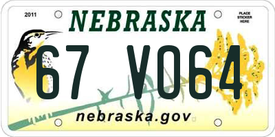 NE license plate 67VO64
