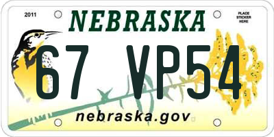 NE license plate 67VP54