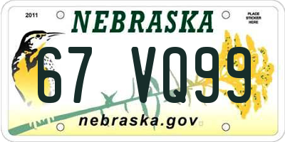 NE license plate 67VQ99