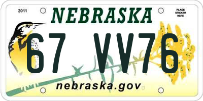 NE license plate 67VV76