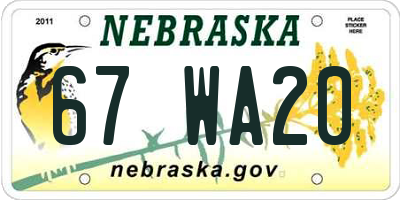 NE license plate 67WA20