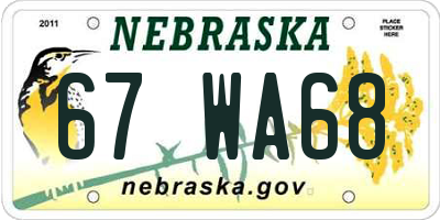 NE license plate 67WA68