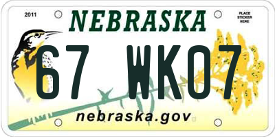 NE license plate 67WK07