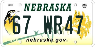 NE license plate 67WR47