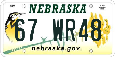 NE license plate 67WR48