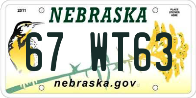 NE license plate 67WT63