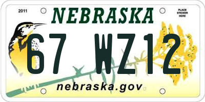 NE license plate 67WZ12