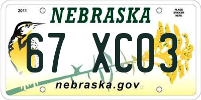 NE license plate 67XC03