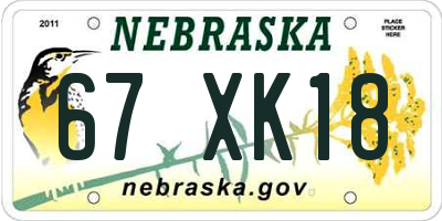 NE license plate 67XK18