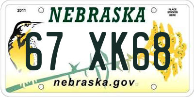 NE license plate 67XK68