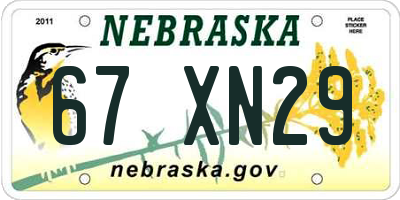 NE license plate 67XN29