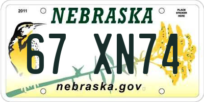 NE license plate 67XN74