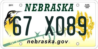 NE license plate 67XO89