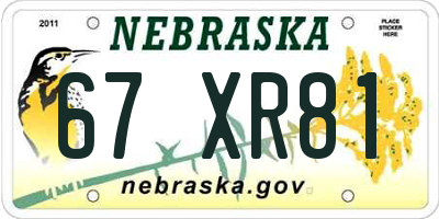 NE license plate 67XR81