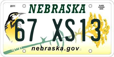 NE license plate 67XS13