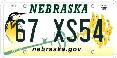 NE license plate 67XS54