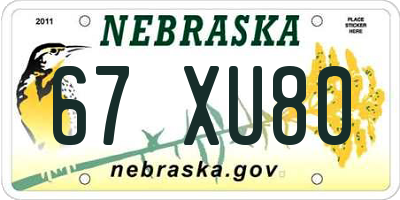 NE license plate 67XU80