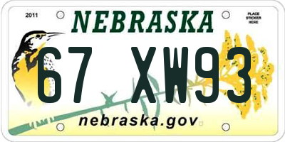 NE license plate 67XW93