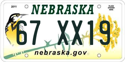 NE license plate 67XX19