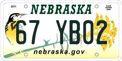 NE license plate 67YB02