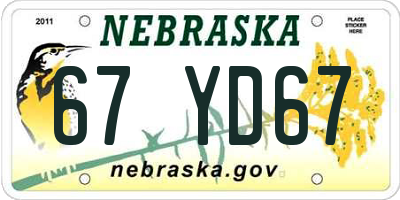 NE license plate 67YD67