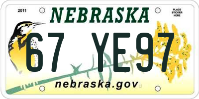 NE license plate 67YE97