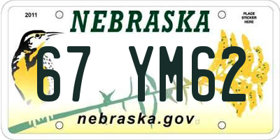 NE license plate 67YM62