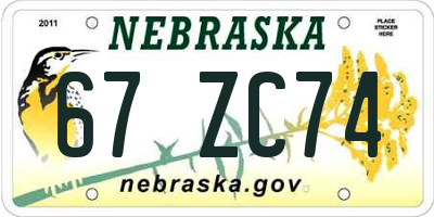 NE license plate 67ZC74