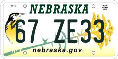 NE license plate 67ZE33