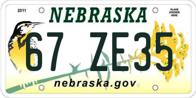 NE license plate 67ZE35