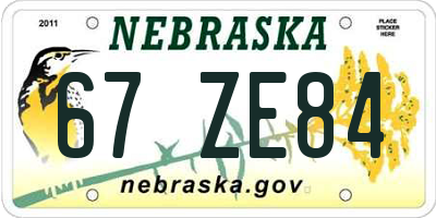 NE license plate 67ZE84