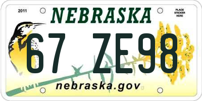 NE license plate 67ZE98
