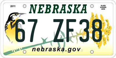 NE license plate 67ZF38