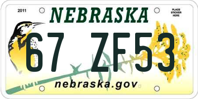 NE license plate 67ZF53