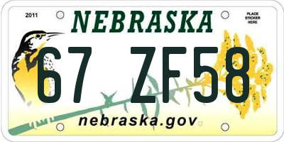 NE license plate 67ZF58