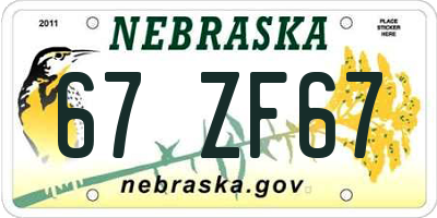 NE license plate 67ZF67