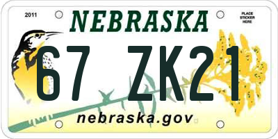 NE license plate 67ZK21