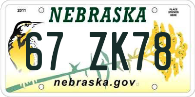 NE license plate 67ZK78