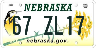 NE license plate 67ZL17