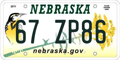 NE license plate 67ZP86